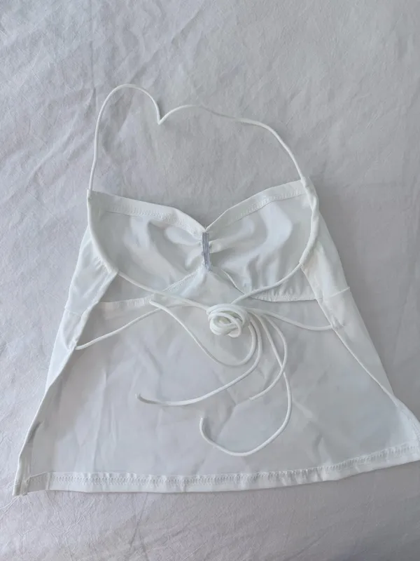 White Backless Tie Tank Top - Image 4