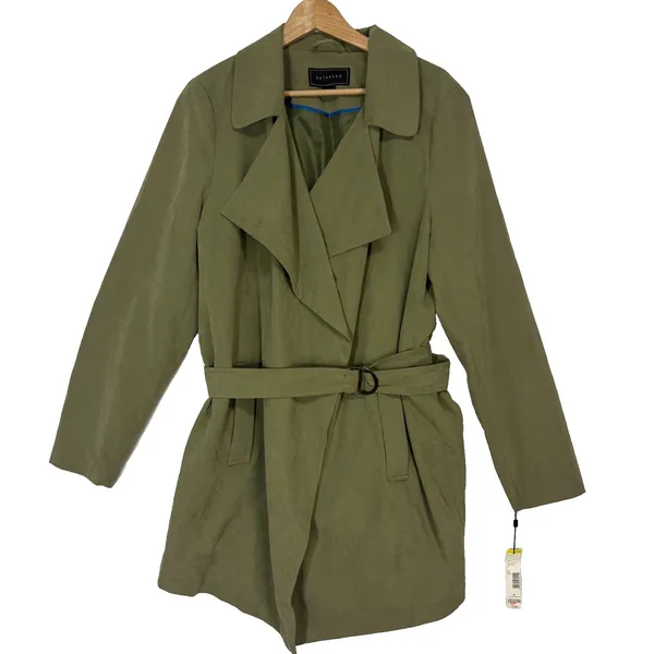 Metaphor NWT Women's Belted Trench Coat Olive‎ Green Sz XL Minimalist Neutral Utility - Image 2