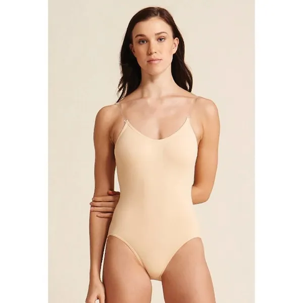 Capezio Nude Leotard Clear Straps Tan Bodysuit Gymnastics Dance Sz Medium - Image 2