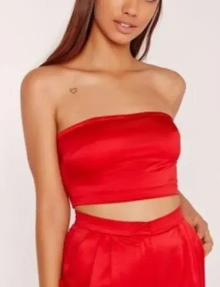 Satin Strapless Bandeau Crop Top NWT - Image 2