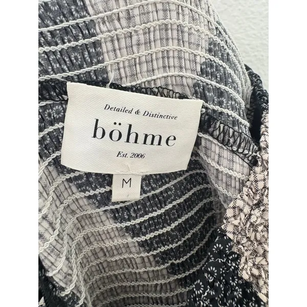 Bohme Brielle Patchwork Midi Dress Size Medium Puff Sleeve Check Plaid Boho - Image 6