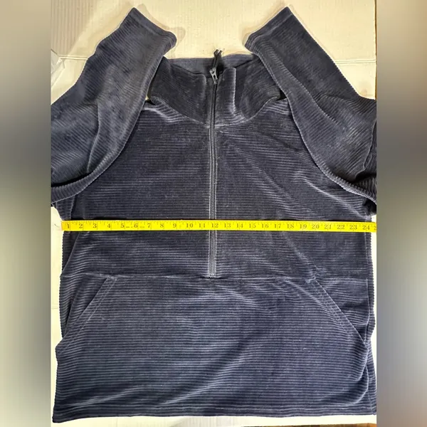 LL Bean Blue Loose Turtle Neck 3/4‎ Zip Up Kangaroo Pocket Ribbed Sweater XL - Image 5