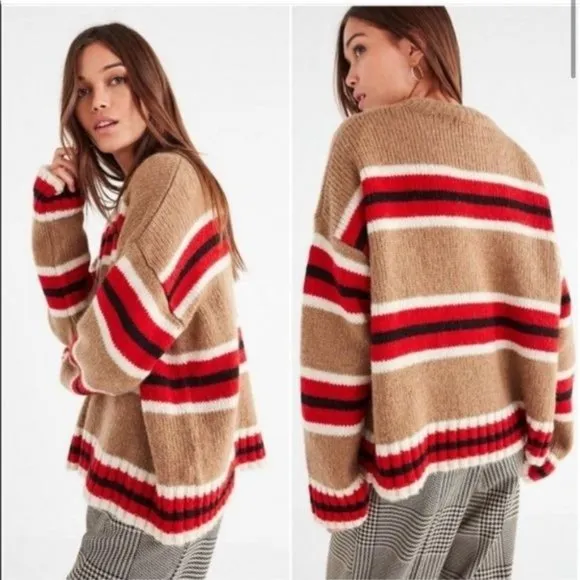 Urban outfitters striped long sleeve oversized knit sweater size medium - Image 2