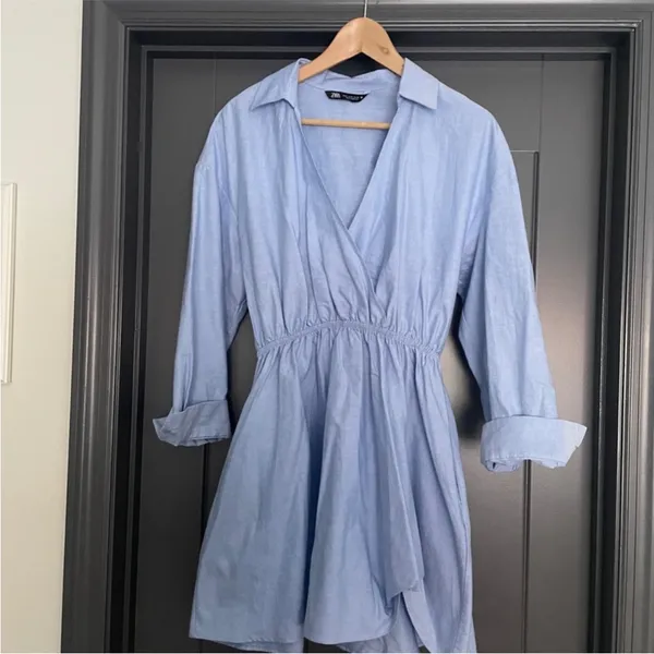 Zara oversized collared shirt dress v neck cotton Size XS - Image 5