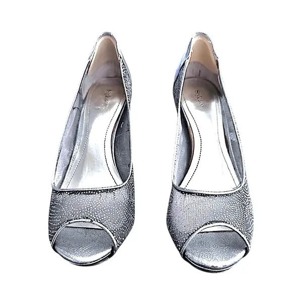 Style & Co Peep Toe Pumps Womens 9.5‎ Silver Glitter Mesh Stiletto Heels - Image 9