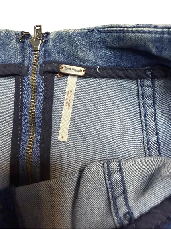 🦋 Free People Denim Mini Skirt Size 4 Blue Stretch Seamed Y2K Boho 🦋‎ - Image 5