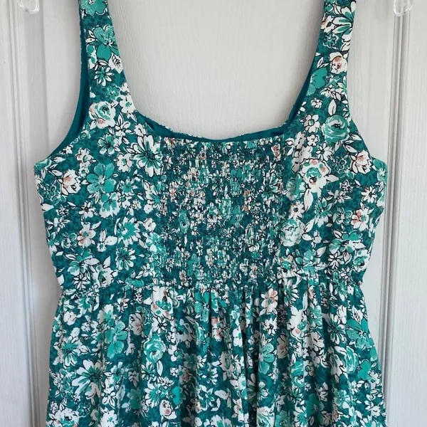 Band of‎ the Free Anthropologie Teal Floral Smocked Mini Dress Boho L - Image 8