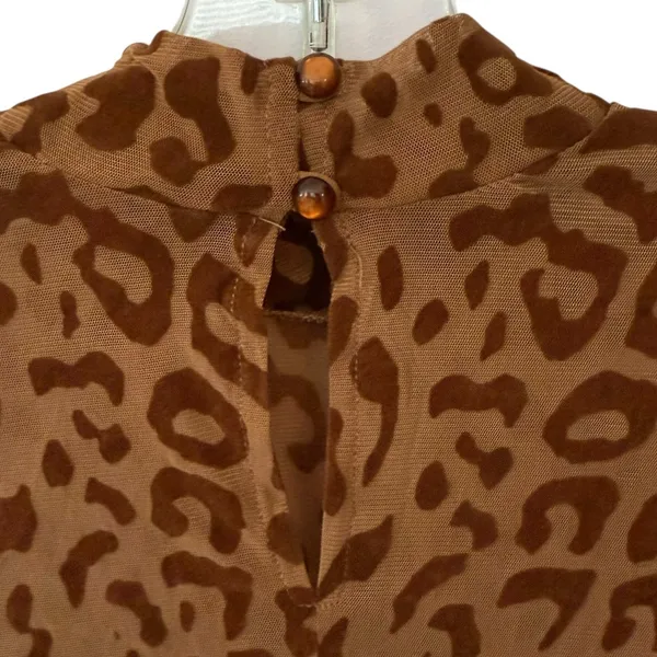 Motel Rocks Leopard Print Mesh Crop Top Long Sleeve Going Out Brown Tan Size XS - Image 3