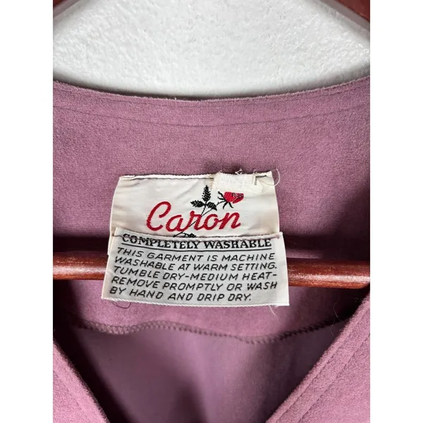 Caron Midi Dress Women 10 Mauve Purple Faux Suede Button Front Vintage V-Neck‎ - Image 4