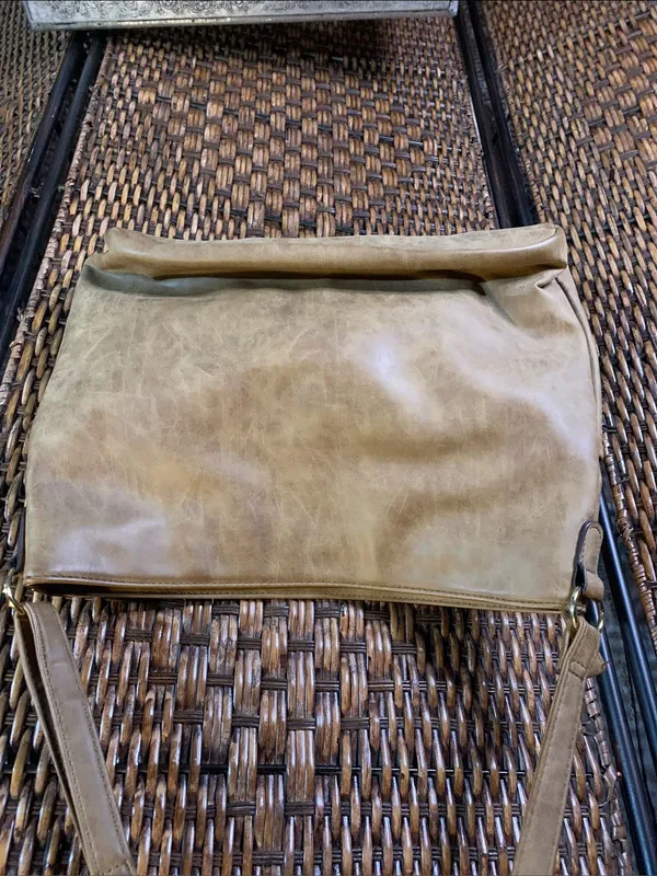 Vintage Patchwork Faux Leather Purse Brown - Image 3