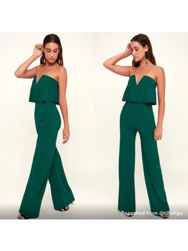 LuLus Power of Love Emerald Green Strapless‎ Jumpsuit size small - Image 2
