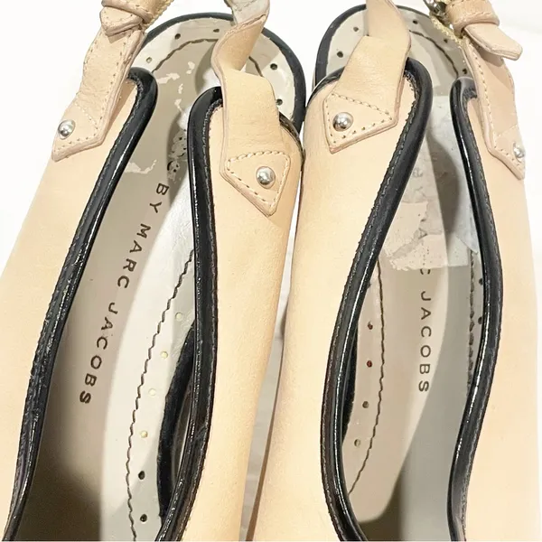 Marc by Marc Jacobs‎ Size 36/5.5 Tan Black Toe Cap Sling Back Heel Shoes - Image 5
