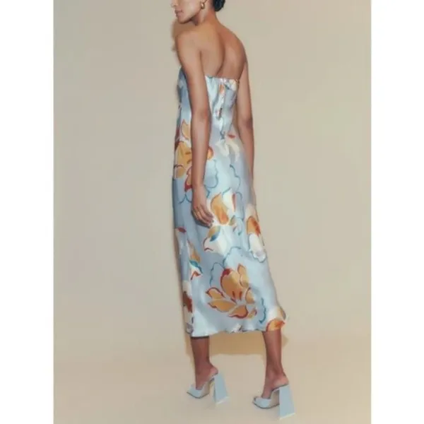 💕REFORMATION💕 Joanne Silk Dress ~ Hyperion Blue Print 10 NWOT - Image 4