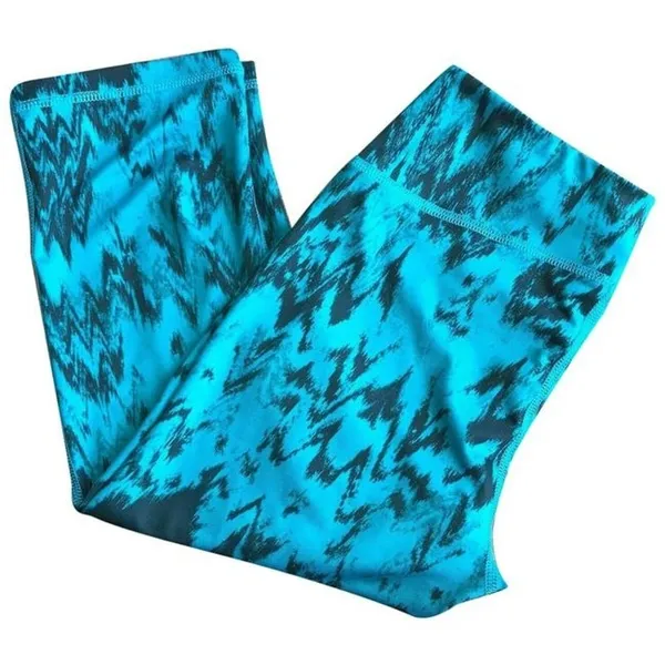 Z by Zella Womens Leggings Sz S Ikat Print Teal‎ Black Tie Dye Look Capri Length - Image 2