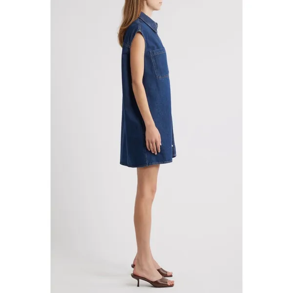 Frame The Sleeveless Denim Mini Shirtdress Shirt Dress in Fault Dark Blue NEW XS - Image 3