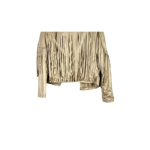 NEW! Western Fringe Soft Faux Suede Open Style Lined Jacket Coat M Light Tan - Image 10