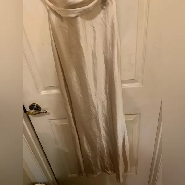 So Long Midi Dress Champagne strapless satin Hello Molly M formal spring wedding - Image 10