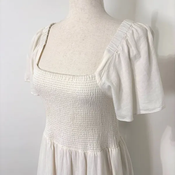 Madewell Lucie Smocked Linen Blend Midi Dress Sz S White - Image 2