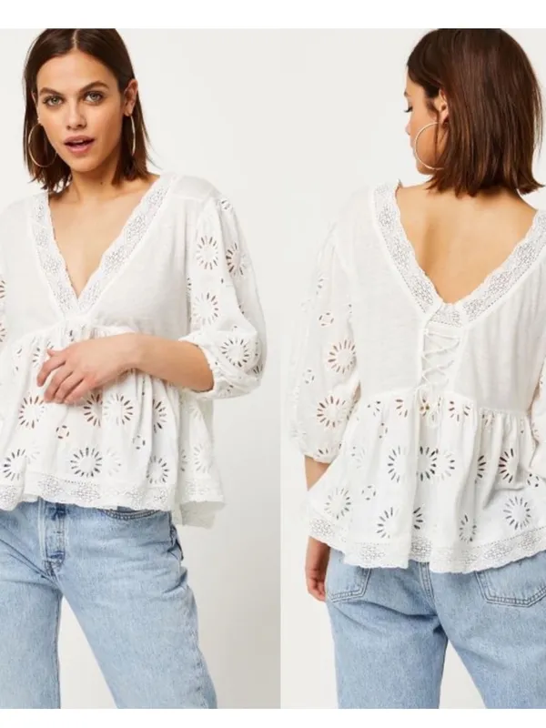 Free People Costa Eyelet Top Sz S - Image 2
