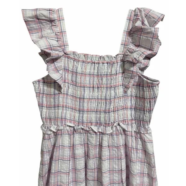 English Factory Plaid Midi Dress W/Ruffles White/Purple Women's Size‎ Small - Image 4