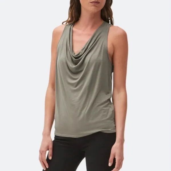 DREW Draped Neck Metallic Gray Sleeveless Top - Image 2
