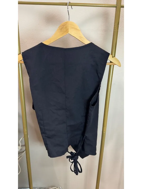 Size M Black Wrap Vest Top | Sleeveless | Tie Waist - Image 3