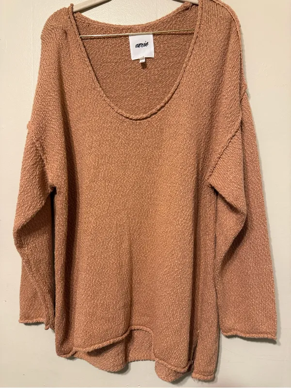aerie Lightweight Scoop Neck Sweater - Terracotta - Image 2