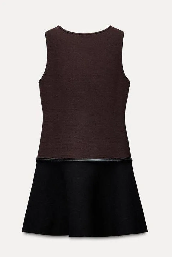 Zara NWT 2025 collection BLACK/BROWN sleeveless BELTED KNIT MINI DRESS S - Image 5