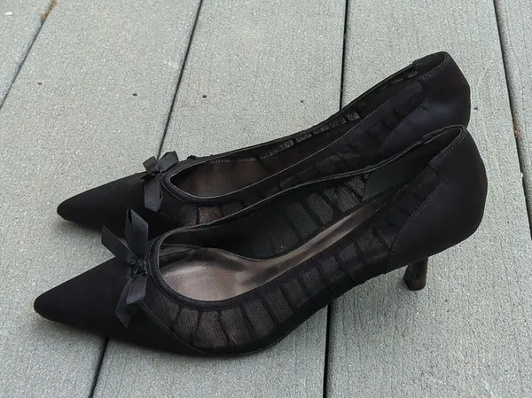 Metaphor Satin and Mesh Pointed Toe Heels with Bow - Image 3