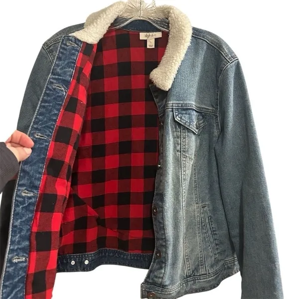 Style & Co Women's Sherpa Lined Collar Denim Jacket Blue Size L Casual‎ - Image 4