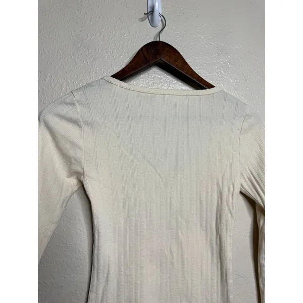 DÔEN Romy Tee S Cream Pointelle Cotton Scoop Neck Long Sleeve Top - Image 3