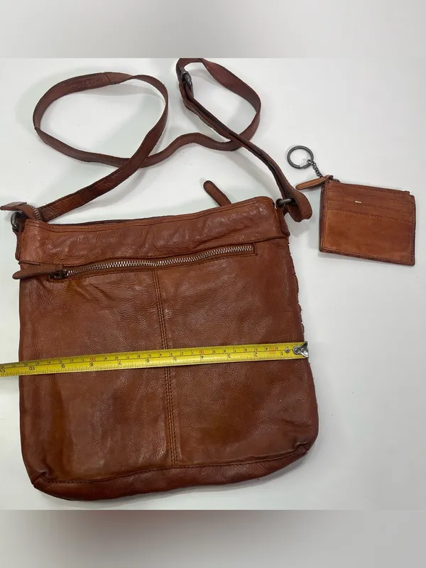 VILENCA HOLLAND Shoulder Crossbody Bag Chestnut Woven Leather w/ Keychain Wallet - Image 7