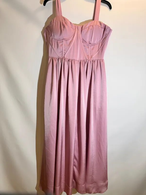 Aureta Showstopper Lilac Satin Corset Sweetheart Strappy Midi Dress Size L - Image 3