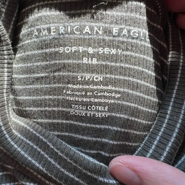 American Eagle Green Striped Ribbed Turtleneck Long Sleeve - Image 3