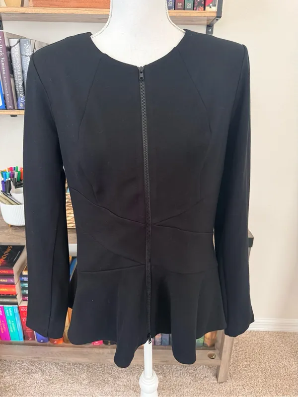 CAbi Crisscross Black Peplum Zip-Front Women's Jacket - Image 3