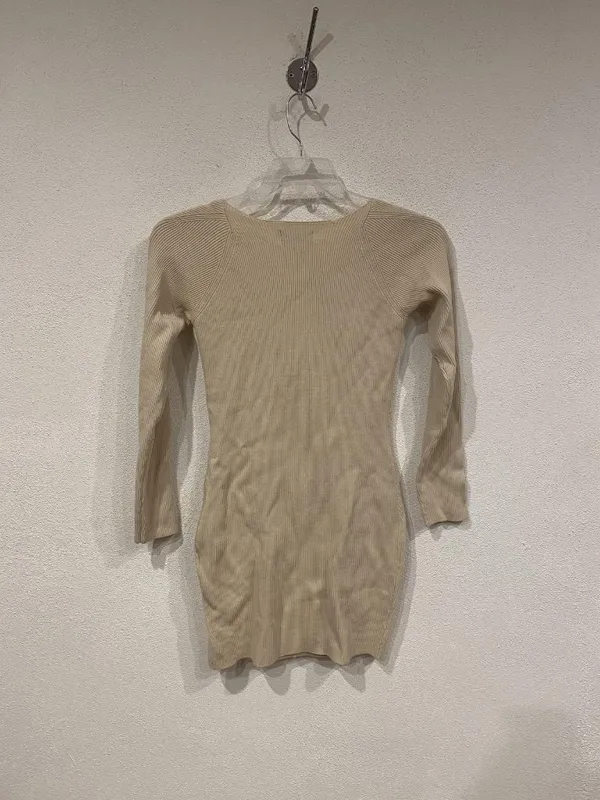 BABYBOO Nada Dress Womens Large Beige Knit Bodycon Mini 3/4 Sleeve - Image 5