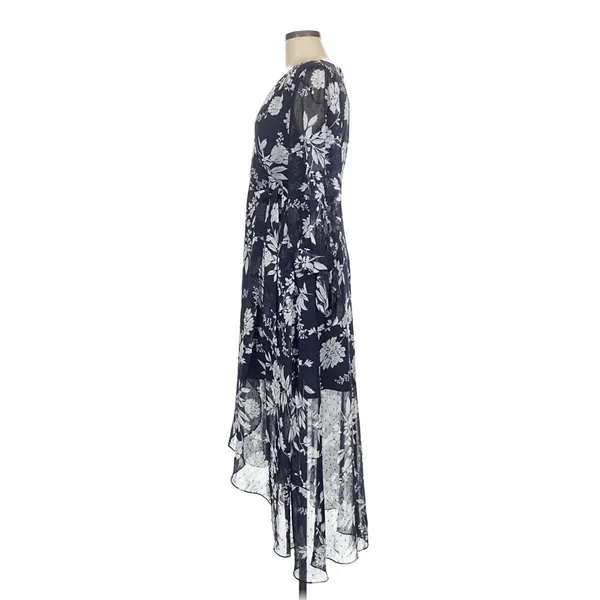 Eliza J Navy Blue Floral High Low Faux Wrap Dress 6 Cottage Fairy Wedding Guest - Image 6