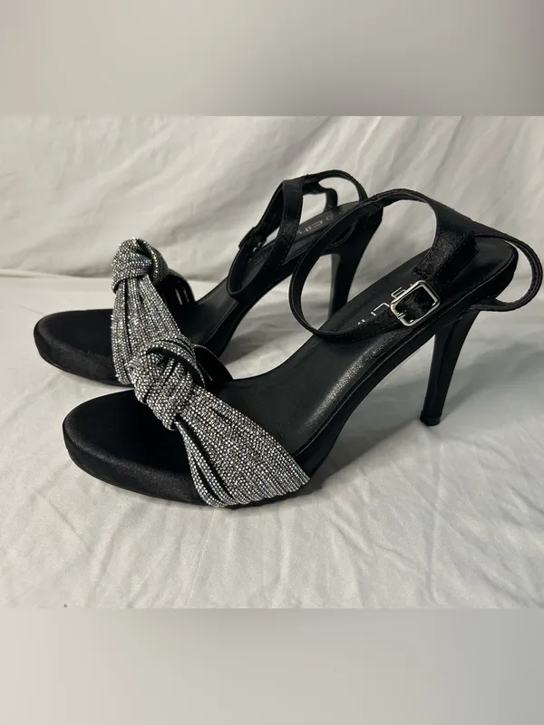 City Chic Black Ankle-Strap Heels with Silver Knotted Accent 9w - Image 2