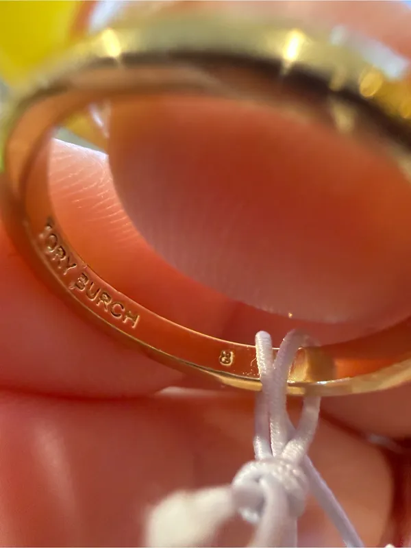 Tory Burch | Gold Plated Logo & Natural Purple Stone Ring | Size 8 - Image 4