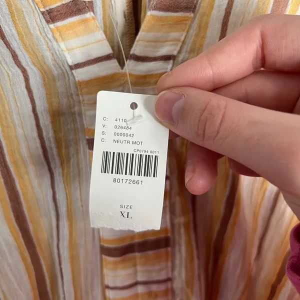 Anthropologie Tie Front Striped Blouse‎ Boho Resort Relaxed Statement Top XL New - Image 8