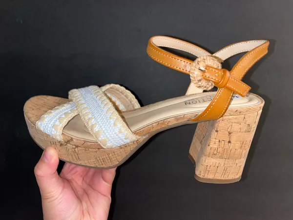 Reaction Kenneth Cole Reeva Platform Cork Block Heel Sandals Size 7.5 - Image 5