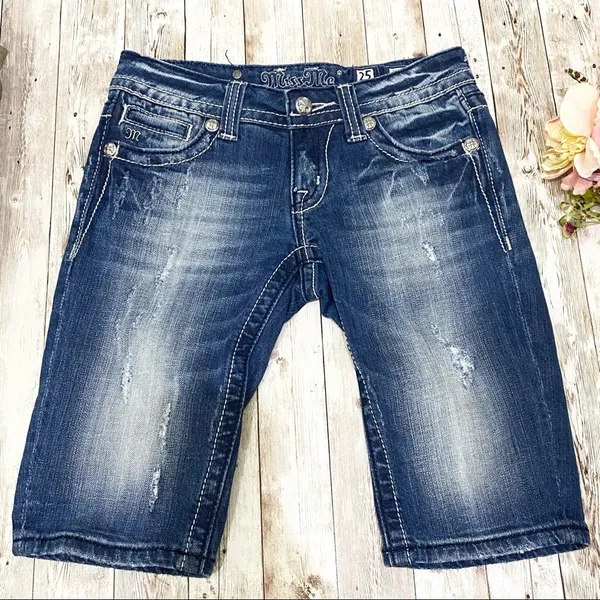 Miss Me JP5091BM Bermuda Peace Out Studded Low Rise Denim Jean Shorts 25 - Image 2