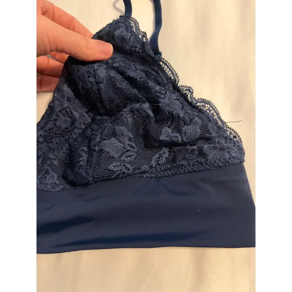 Joyspun Bralette Lace V-Neck Navy Blue Adjustable Straps Size L - Image 5