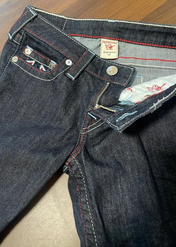 WLHJ58FE2 Americana Chain Dark Rinse Rolled Capri Jeans $209 EUC 28 - Image 8