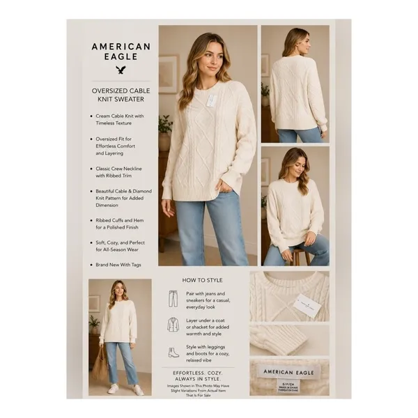 American Eagle Sweater Womens Size S White Long Tunic Crew Neck Oversized NWT - Image 9