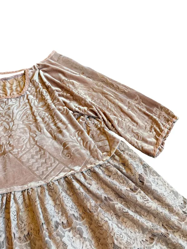 Free People Burnout Top Shirt Pink Blouse Crushed Velvet Flowy Tiered Size Small - Image 10