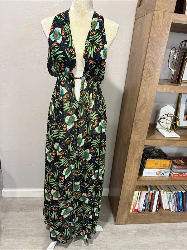 Brenda Quinn x Anthropologie Tropical Floral Resort Wear Halter Maxi Dress - Image 3