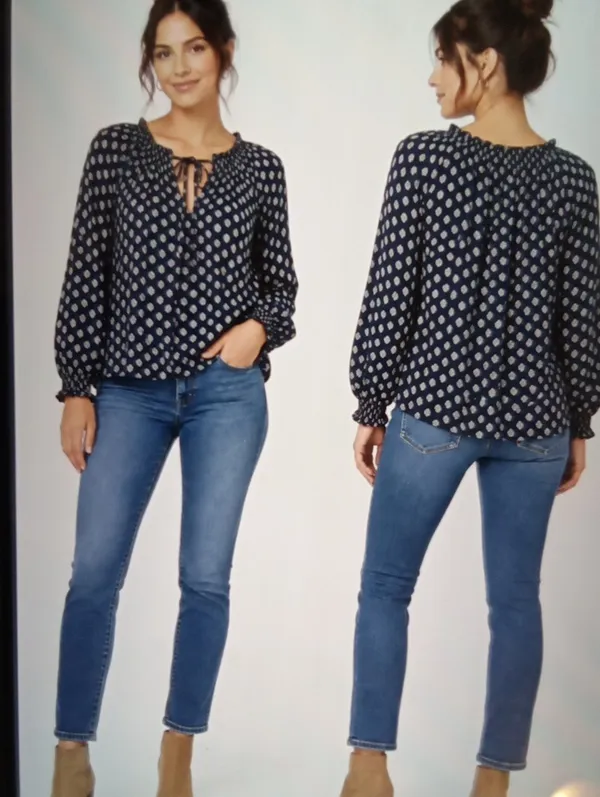 Faherty Emery Peasant Blouse Womens L gauze Boho Cottage Viscose Womens - Image 2