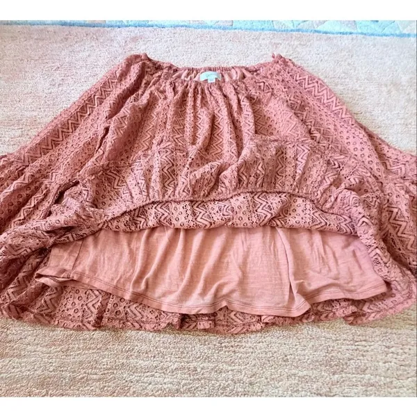 Cupio Lace Off Shoulder Peasant Blouse Pink Bell Sleeve Boho Top L NWT - Image 3