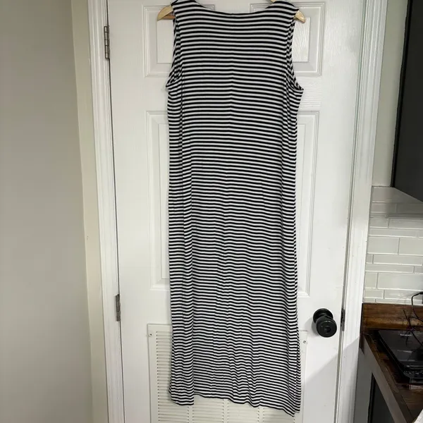 J. Jill Navy And White‎ Stripe Maxi Dress Size Medium - Image 3